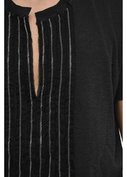 Tricouri DSQUARED2 Crew Neck T-Shirt With Fringes And Chain Details Black Barbati (BM 19689818) 3