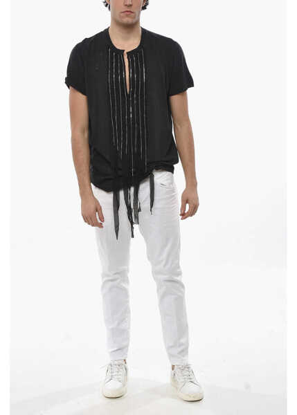 Tricouri DSQUARED2 Crew Neck T-Shirt With Fringes And Chain Details Black Barbati (BM 19689818) 4