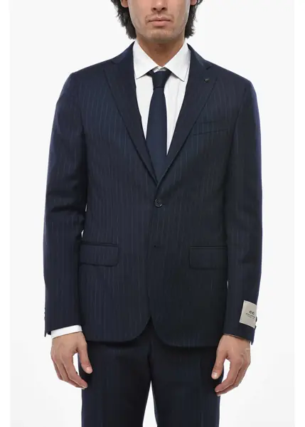 Costume CORNELIANI Cc Collection Pinstriped Virgin Wool Suit With Flap Pockets Blue Barbati (BM 19694492) 2