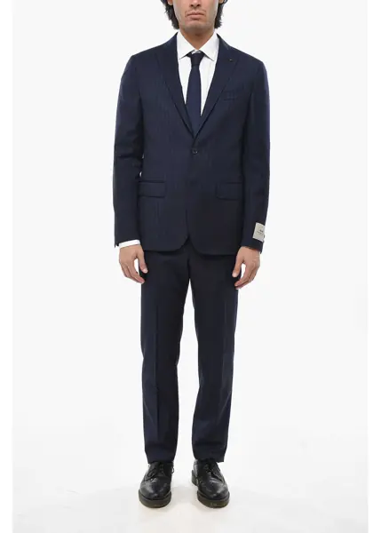 Costume CORNELIANI Cc Collection Pinstriped Virgin Wool Suit With Flap Pockets Blue Barbati (BM 19694492) 1