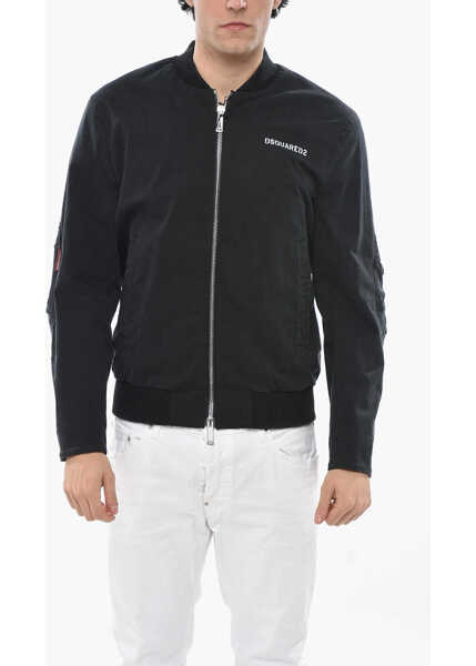 Bomber jacket DSQUARED2 Cotton Blend Bomber Jacket With Printed Logo Black Barbati (BM 19694540) 1
