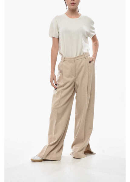 Pantaloni casual THE GARMENT Single-Pleated Mille Wool Blend Pants Beige Femei (BM 19694546) 4
