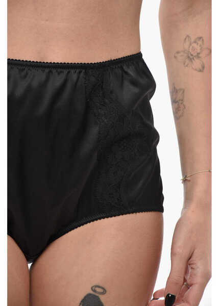 Lenjerie intima Dolce & Gabbana Silk Satin Coulottes With Lace Inserts Black Femei (BM 19694582) 3