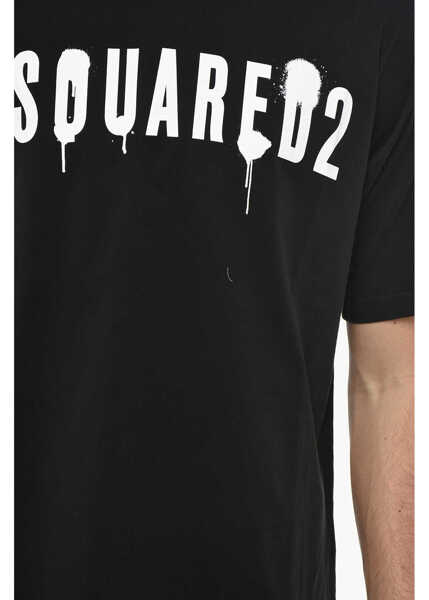 Tricouri DSQUARED2 Crew Neck Cotton T-Shirt With Printed Logo Black Barbati (BM 19694591) 3