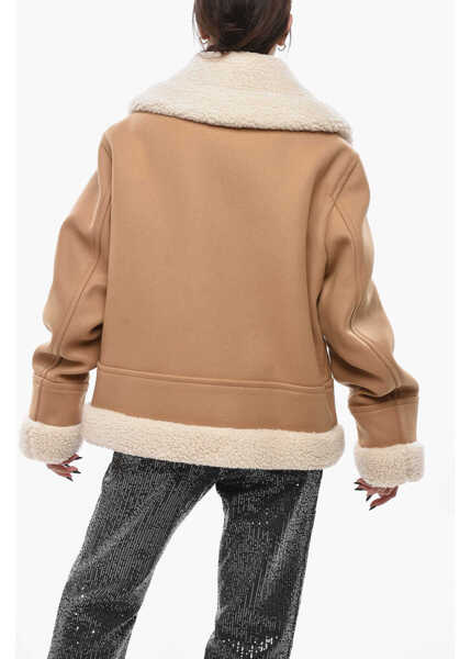 Paltoane DSQUARED2 Eco-Shearling Jacket With Front Zip Beige Femei (BM 19695164) 2