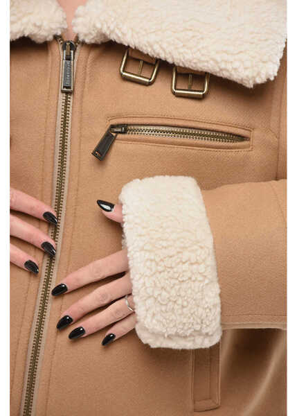 Paltoane DSQUARED2 Eco-Shearling Jacket With Front Zip Beige Femei (BM 19695164) 3