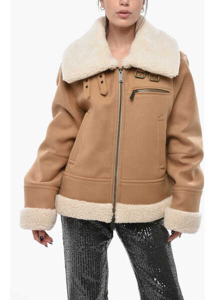Paltoane DSQUARED2 Eco-Shearling Jacket With Front Zip Beige Femei (BM 19695164) 1