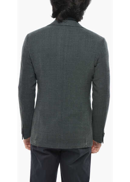 Sacouri CORNELIANI Cc Collection Virgin Wool Side Vents Notch Lapel Blazer Green Barbati (BM 19695170) 2