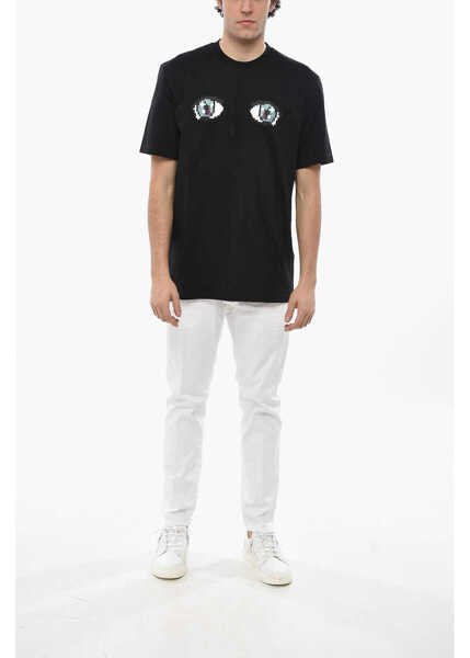 Tricouri DSQUARED2 Crew Neck Eyes T-Shirt With Rhinestones Black Barbati (BM 19695194) 4