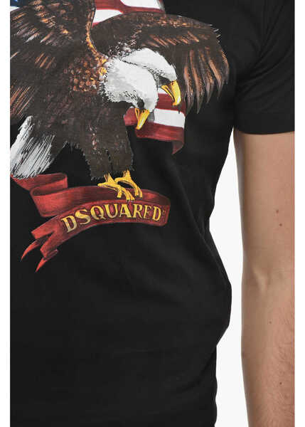 Tricouri DSQUARED2 Crew Neck Usa Eagle T-Shirt With Front Print Black Barbati (BM 19695200) 3