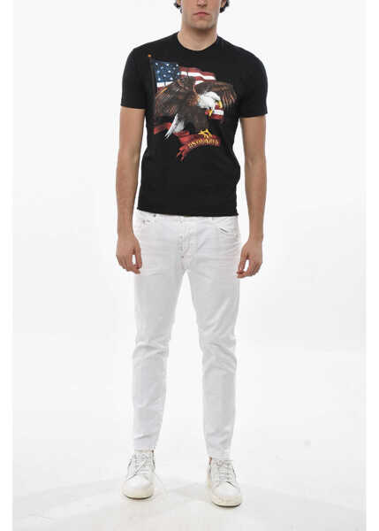 Tricouri DSQUARED2 Crew Neck Usa Eagle T-Shirt With Front Print Black Barbati (BM 19695200) 4