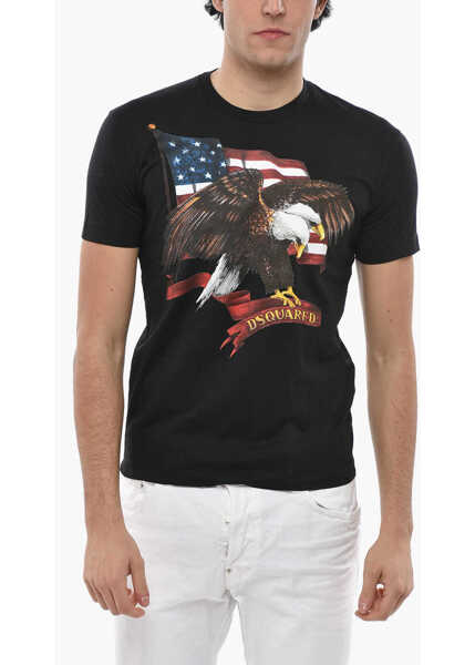 Tricouri DSQUARED2 Crew Neck Usa Eagle T-Shirt With Front Print Black Barbati (BM 19695200) 1