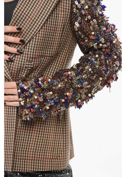 Sacouri Dries Van Noten Double-Breasted Beaume Blazer With Sequined Sleeves Brown Femei (BM 19695203) 3