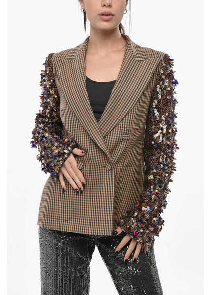 Sacouri Dries Van Noten Double-Breasted Beaume Blazer With Sequined Sleeves Brown Femei (BM 19695203) 1
