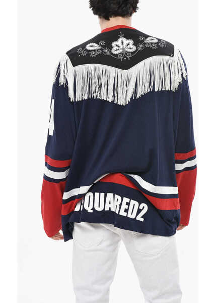 Tricouri DSQUARED2 Long-Sleeved Western T-Shirt With Fringes Blue Barbati (BM 19695206) 2