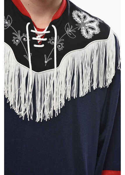 Tricouri DSQUARED2 Long-Sleeved Western T-Shirt With Fringes Blue Barbati (BM 19695206) 3