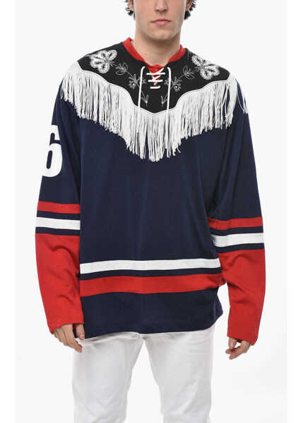 Tricouri DSQUARED2 Long-Sleeved Western T-Shirt With Fringes Blue Barbati (BM 19695206) 1