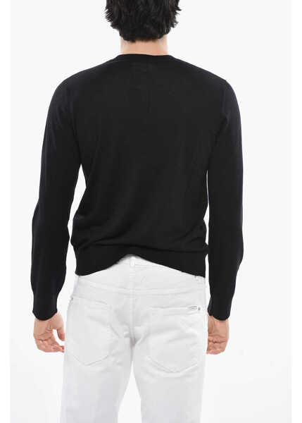 Pulovere DSQUARED2 Crew Neck Virgin Wool Sweater With Embroidered Logo Black Barbati (BM 19695209) 2