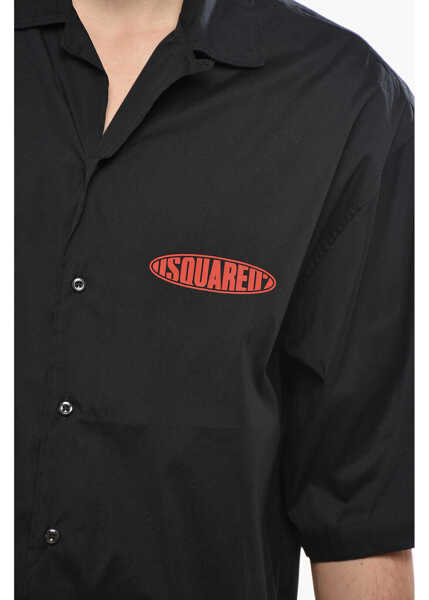 Camasi casual DSQUARED2 Cotton Bowling Shirt With Printed Logo Black Barbati (BM 19695317) 3