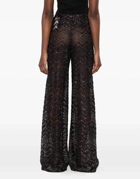 Pantaloni casual MISSONI BEACHWEAR Wide zigzag mesh Trousers with sequins DARK BROWN Femei (BM 19695440) 4