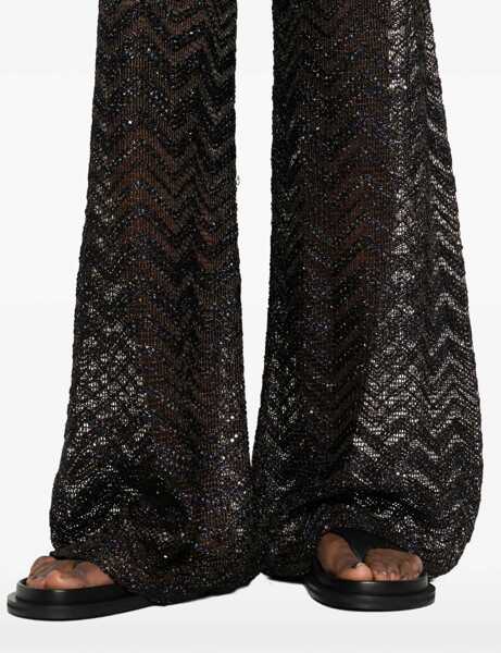 Pantaloni casual MISSONI BEACHWEAR Wide zigzag mesh Trousers with sequins DARK BROWN Femei (BM 19695440) 5