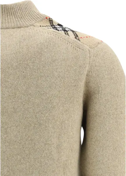 Cardigane Burberry Cashmere and wool Cardigan with Check applications LIGHT BROWN MELANGE Femei (BM 19695443) 3
