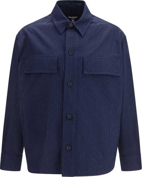 Jachete Balmain Cotton monogram jacquard Overshirt MARINE Barbati (BM 19695932) 1