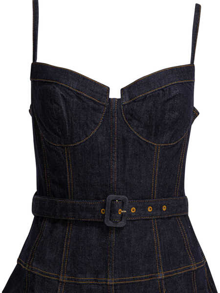 Rochii elegante Self-Portrait Denim flared midi dress Blue Femei (BM 19696746) 3