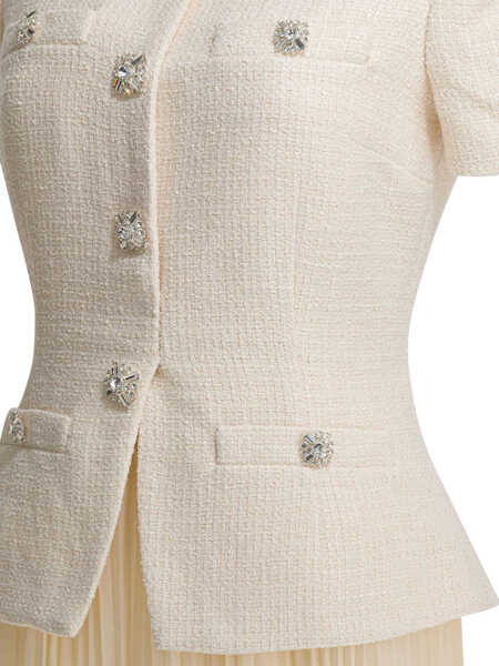 Rochii elegante Self-Portrait Boucle midi dress with pleated skirt White Femei (BM 19697643) 4