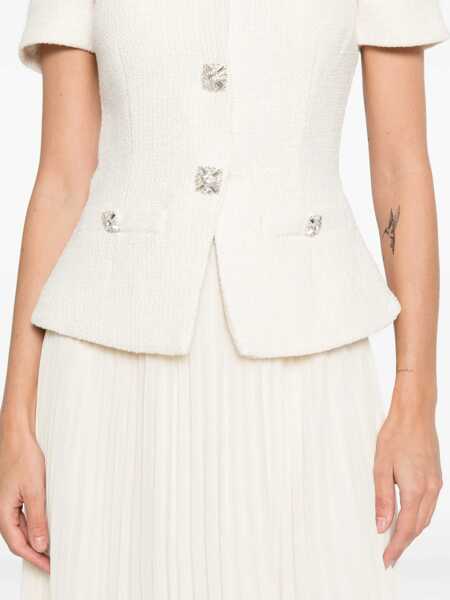 Rochii elegante Self-Portrait Boucle midi dress with pleated skirt White Femei (BM 19697643) 5