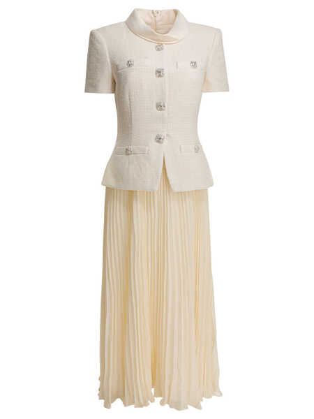 Rochii elegante Self-Portrait Boucle midi dress with pleated skirt White Femei (BM 19697643) 1