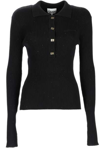 Tricouri Polo Ganni Wool Polo. BLACK Femei (BM 19698134) 1