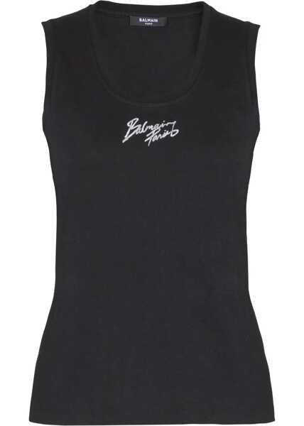 Topuri Balmain Paris brush print Tank Top NOIR/BLANC Femei (BM 19698290) 1