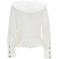 Topuri Ganni Dama - Bluze Ganni Ruffle Shirt WHITE Femei (BM 19700393) - B-mall.ro