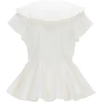 Topuri Ganni Dama - Bluze Ganni Ruffle Shirt WHITE Femei (BM 19700654) - B-mall.ro