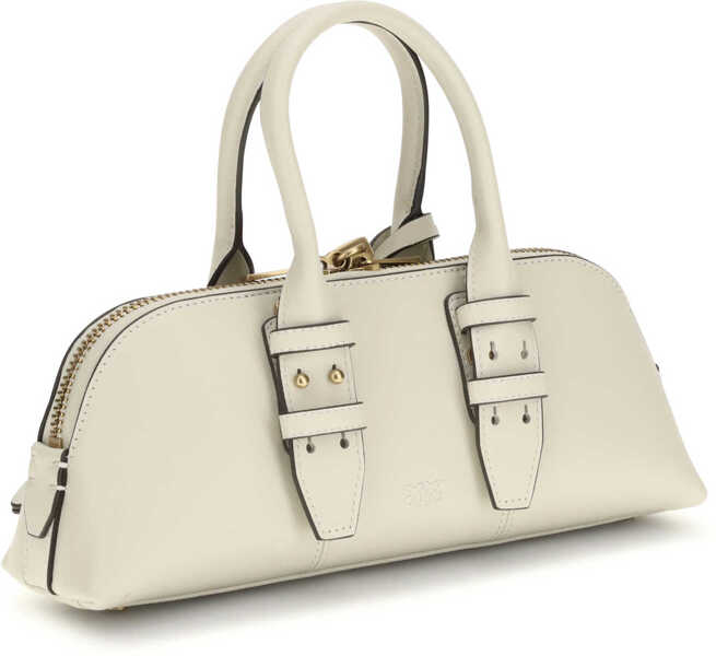 Genti de umar Pinko BOWLING BAG BAGUETTE VITELLO MORBIDO BIANCO SETA-ANTIQUE GOLD Femei (BM 19701503) 3