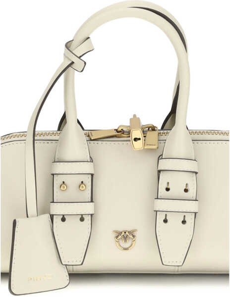 Genti de umar Pinko BOWLING BAG BAGUETTE VITELLO MORBIDO BIANCO SETA-ANTIQUE GOLD Femei (BM 19701503) 4
