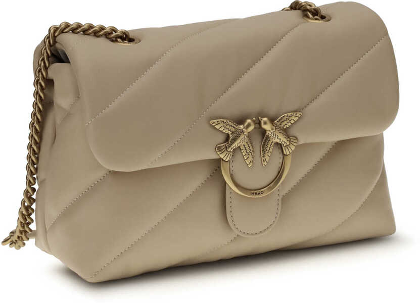 Genti de umar Pinko Love Classic leather Shoulder Bag BEIGE-GRIGIO FUMO-ANTIQUE GOLD Femei (BM 19701521) 2