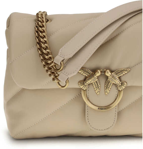Genti de umar Pinko Love Classic leather Shoulder Bag BEIGE-GRIGIO FUMO-ANTIQUE GOLD Femei (BM 19701521) 4