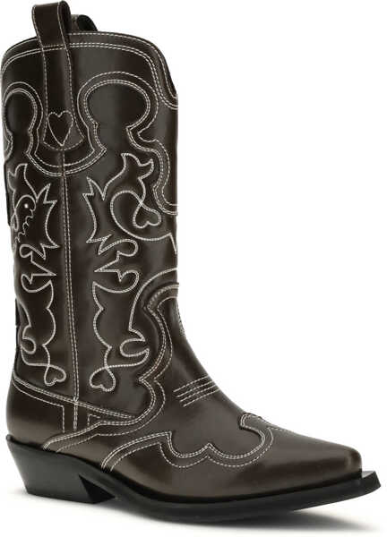 Bocanci casual Ganni MID SHAFT EMBROIDERED WESTERN BOOT OLEAT DARK OLIVE/EGRET Femei (BM 19701551) 2