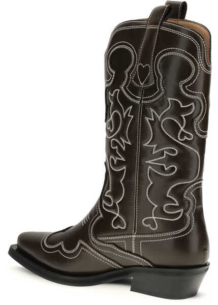 Bocanci casual Ganni MID SHAFT EMBROIDERED WESTERN BOOT OLEAT DARK OLIVE/EGRET Femei (BM 19701551) 3