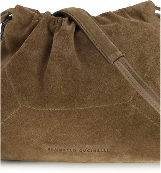 Genti de mana Brunello Cucinelli Suede Pouch Bag SESAMO Femei (BM 19701788) 4