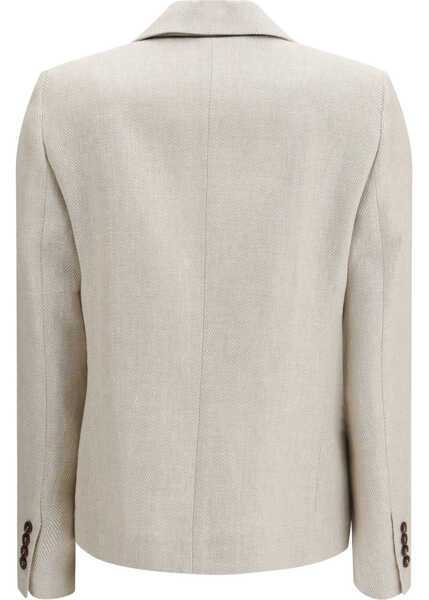 Sacouri Brunello Cucinelli Button Herringbone Blazer BEIGE/PANAMA Femei (BM 19703126) 2