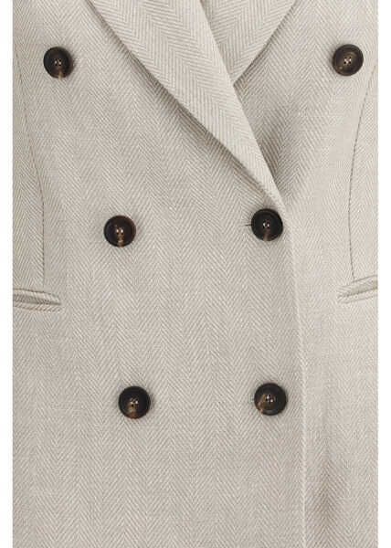Sacouri Brunello Cucinelli Button Herringbone Blazer BEIGE/PANAMA Femei (BM 19703126) 3