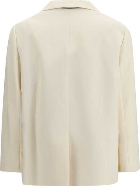 Jachete Brunello Cucinelli Giacca in twill Fluid di viscosa e lino con monile PANNA Femei (BM 19703147) 2