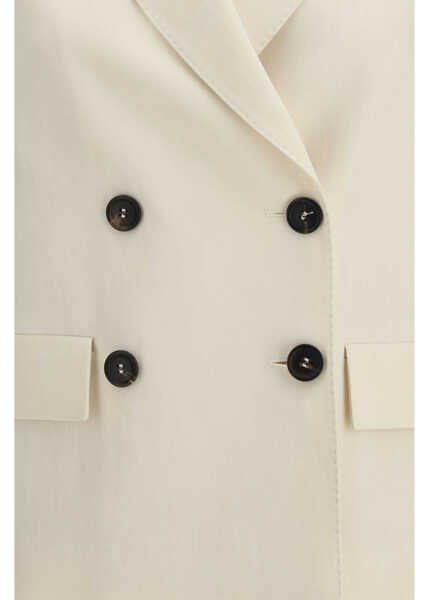 Jachete Brunello Cucinelli Giacca in twill Fluid di viscosa e lino con monile PANNA Femei (BM 19703147) 3