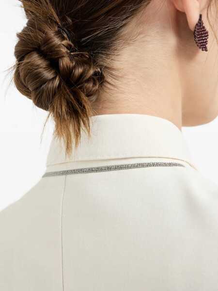 Jachete Brunello Cucinelli Fluid twill Jacket in viscose and linen with monile PANNA Femei (BM 19703147) 5