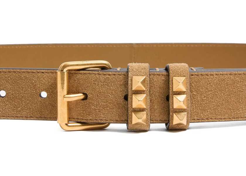Curele Valentino Garavani Suede Belt with Rockstuds HAVANA BEIGE Femei (BM 19703243) 3