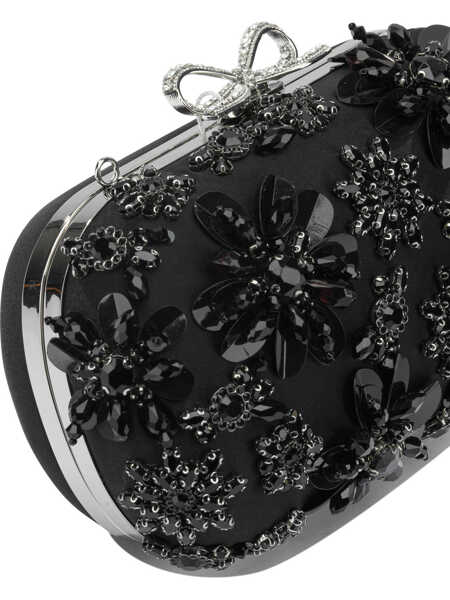 Genti plic Self-Portrait Satin clutch bag with crystals Black Femei (BM 19703394) 4