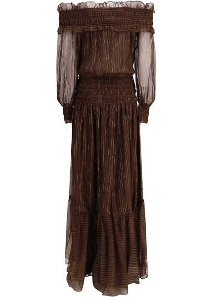 Rochii lungi Self-Portrait Georgette off shoulder maxi Dress BROWN Femei (BM 19704536) 2
